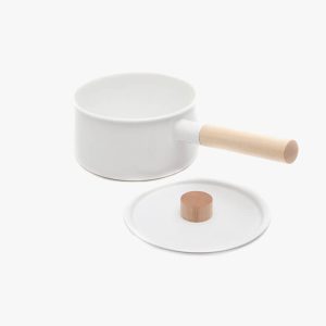 Long-handled white ceramic pot