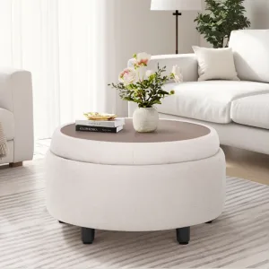 25'' Oversized Upholstered Round Storage Ottoman